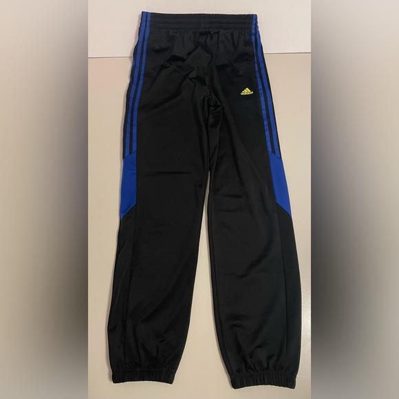 Adidas Kids Youth Boy’s Blue Stripes Yellow Logo Track Pants - Picture 1 of 6
